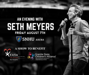 Image of Seth Meyers and logo for CASA and GSCA