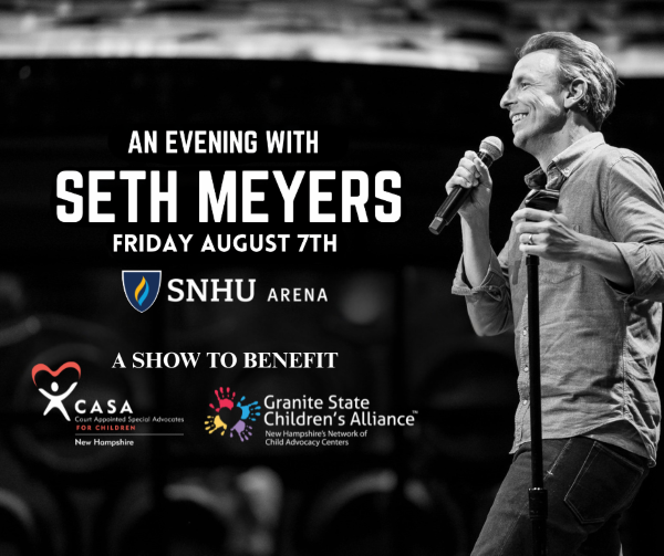 Image of Seth Meyers and logo for CASA and GSCA